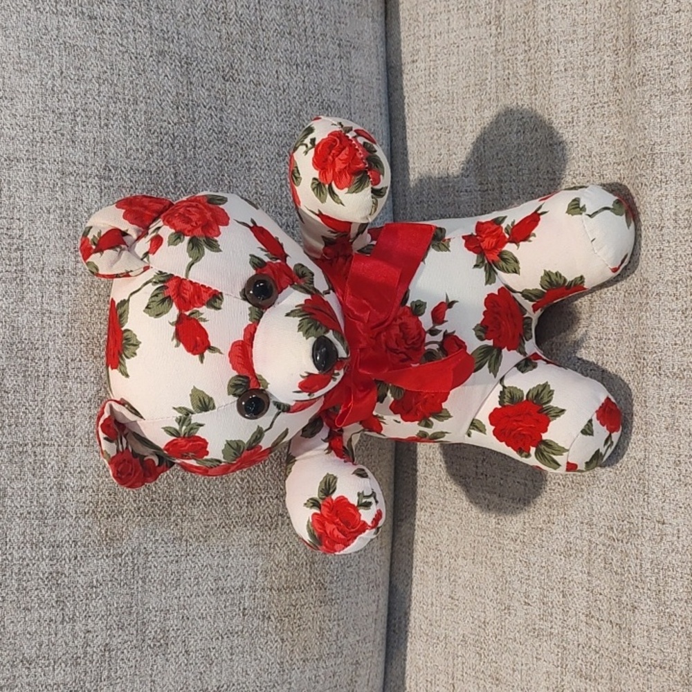 Milaca Vintage Red Rose Teddy Bear Stuffed VTG **Color Bleeding**